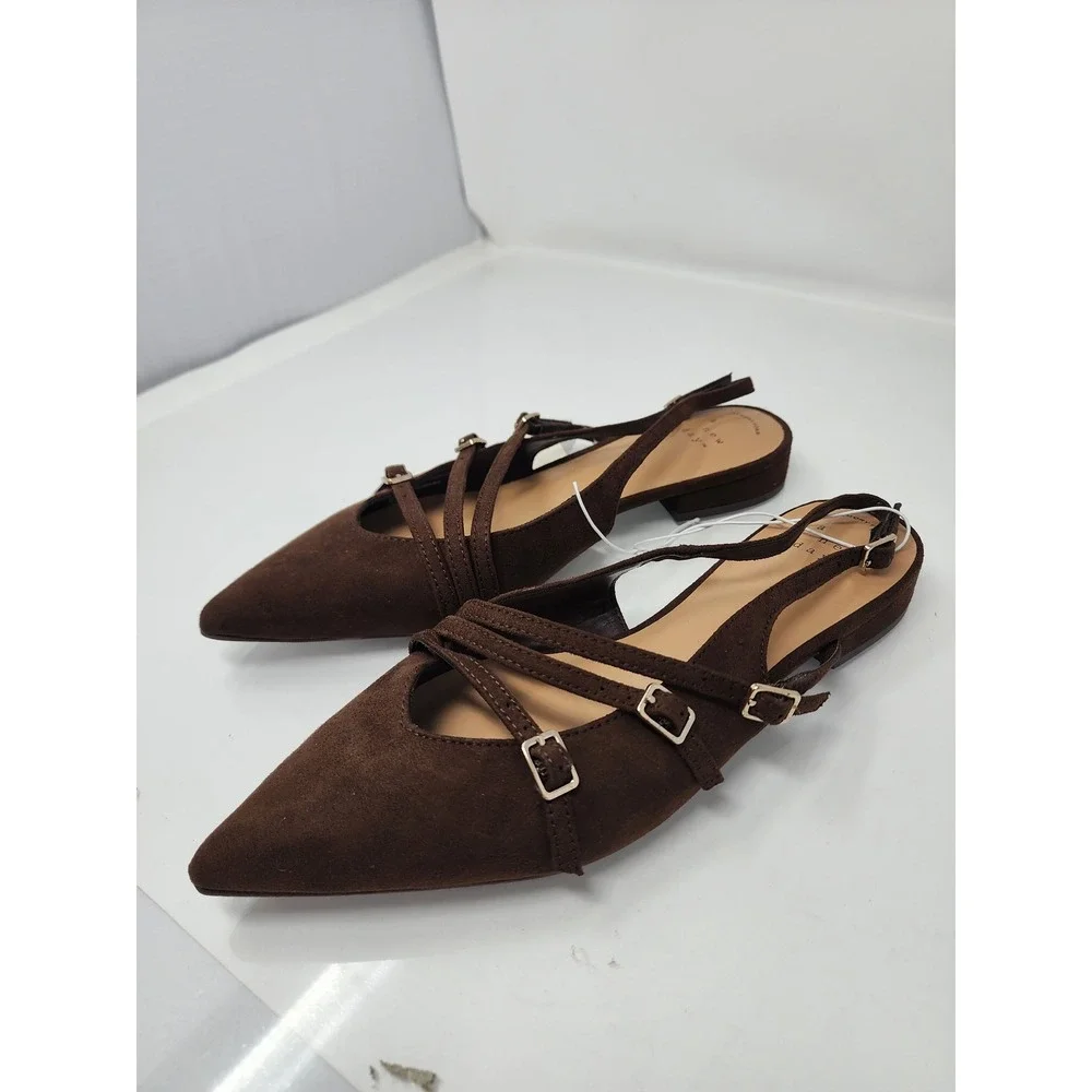 A New Day Womens Slingback Flats Brown Faux Suede Casual Size 7